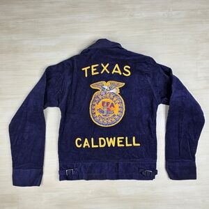 Vintage FFA Jacket Blue Corduroy Size 100 32 Small USA Made Caldwell Texas